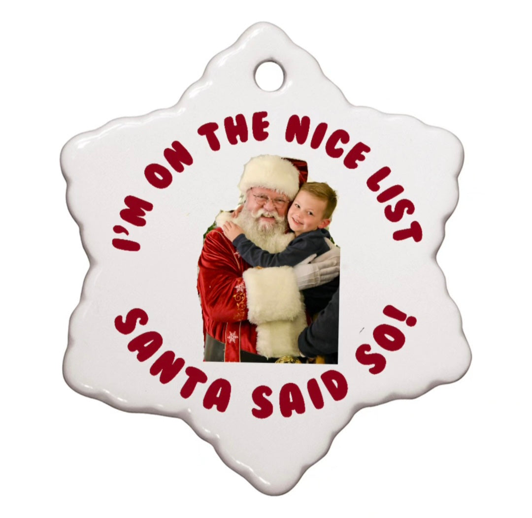Santa Nice List Snowflake Ornament - Double Sided