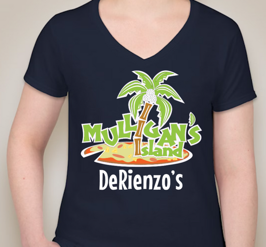 DeRienzo's Mulligan Island Ladies Vneck (Black, Sport Grey and White)