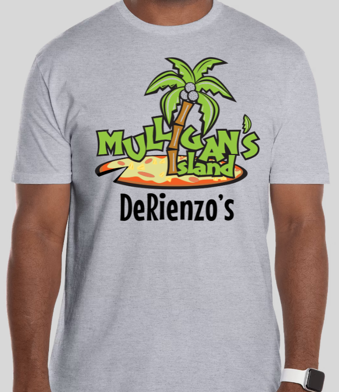 DeRienzo's Mulligan Island T-shirt (Black, Sports Grey and White)