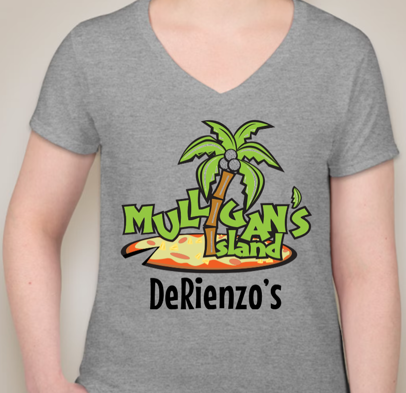 DeRienzo's Mulligan Island Ladies Vneck (Black, Sport Grey and White)