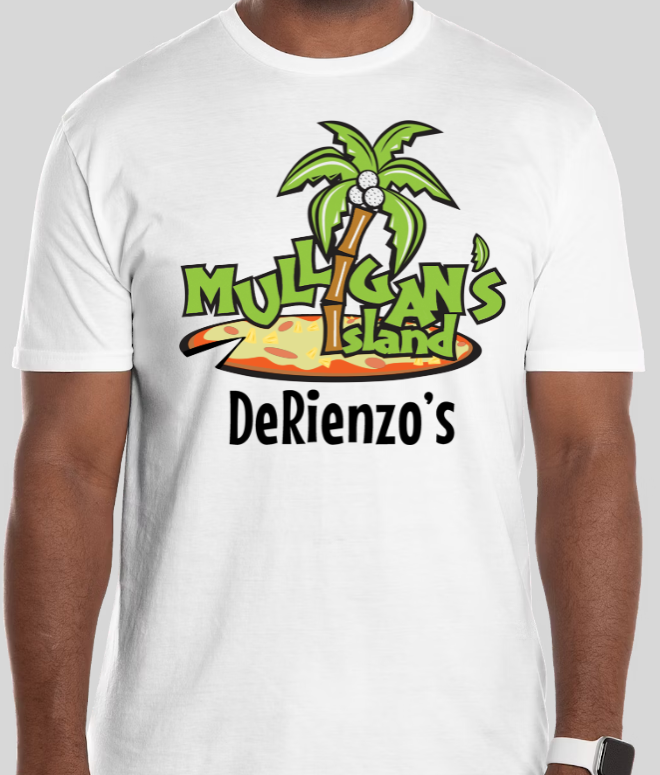 DeRienzo's Mulligan Island T-shirt (Black, Sports Grey and White)